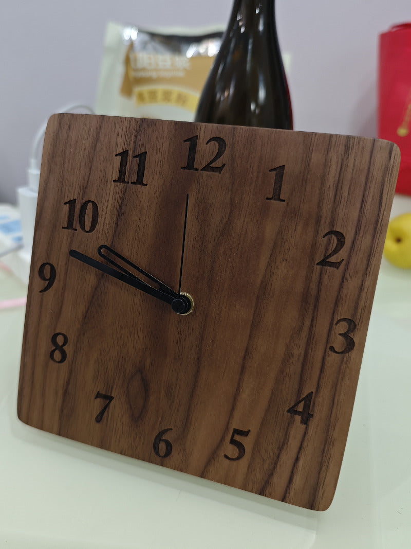 Classic Black Walnut Square Wooden Desk Clock - Timeless Elegance