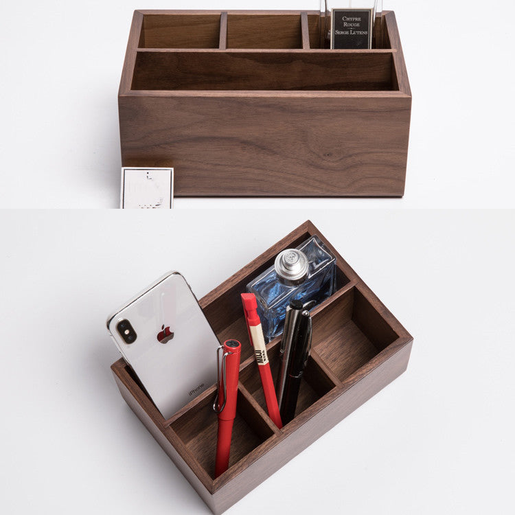 Classic Black Walnut Storage Box, Multiple Grids For Desktop Organization