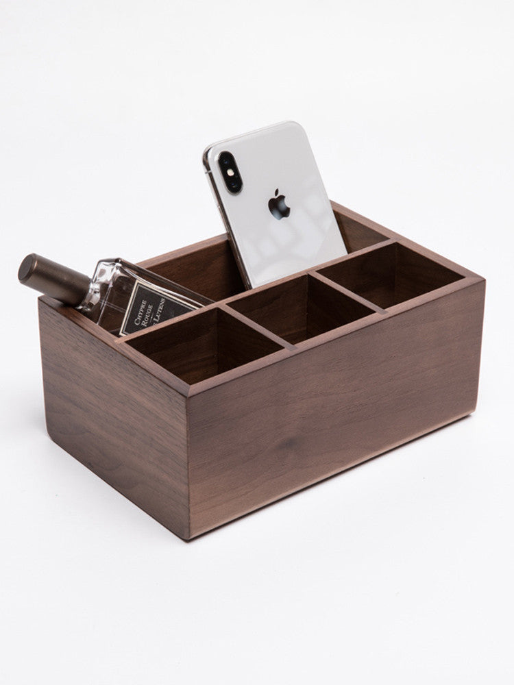 Classic Black Walnut Storage Box, Multiple Grids For Desktop Organization