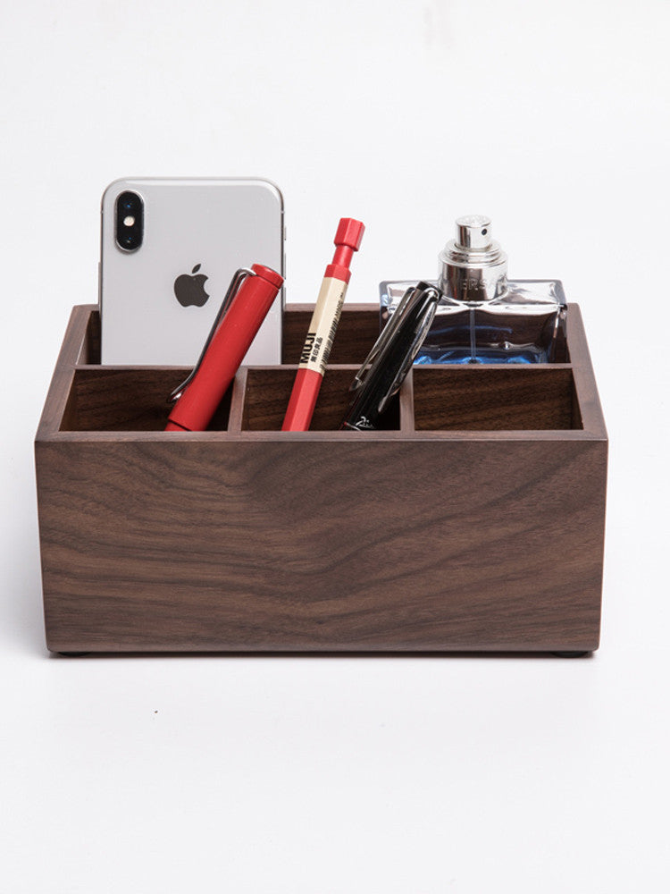 Classic Black Walnut Storage Box, Multiple Grids For Desktop Organization