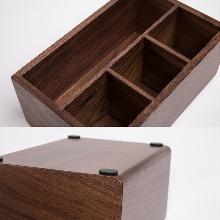 Classic Black Walnut Storage Box, Multiple Grids For Desktop Organization