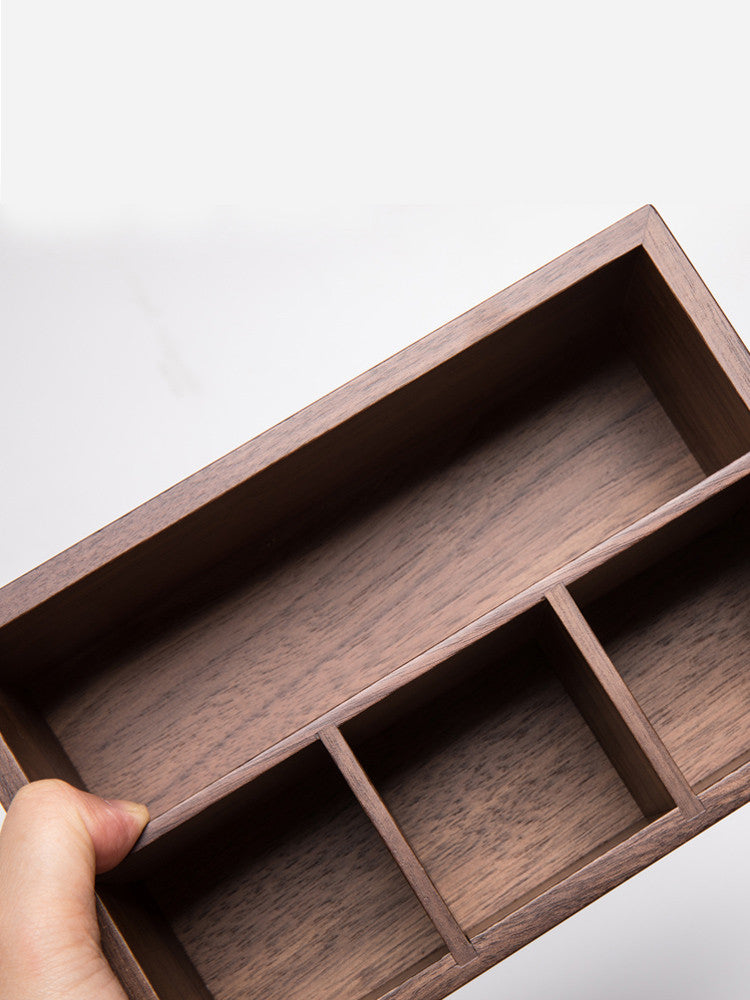 Classic Black Walnut Storage Box, Multiple Grids For Desktop Organization