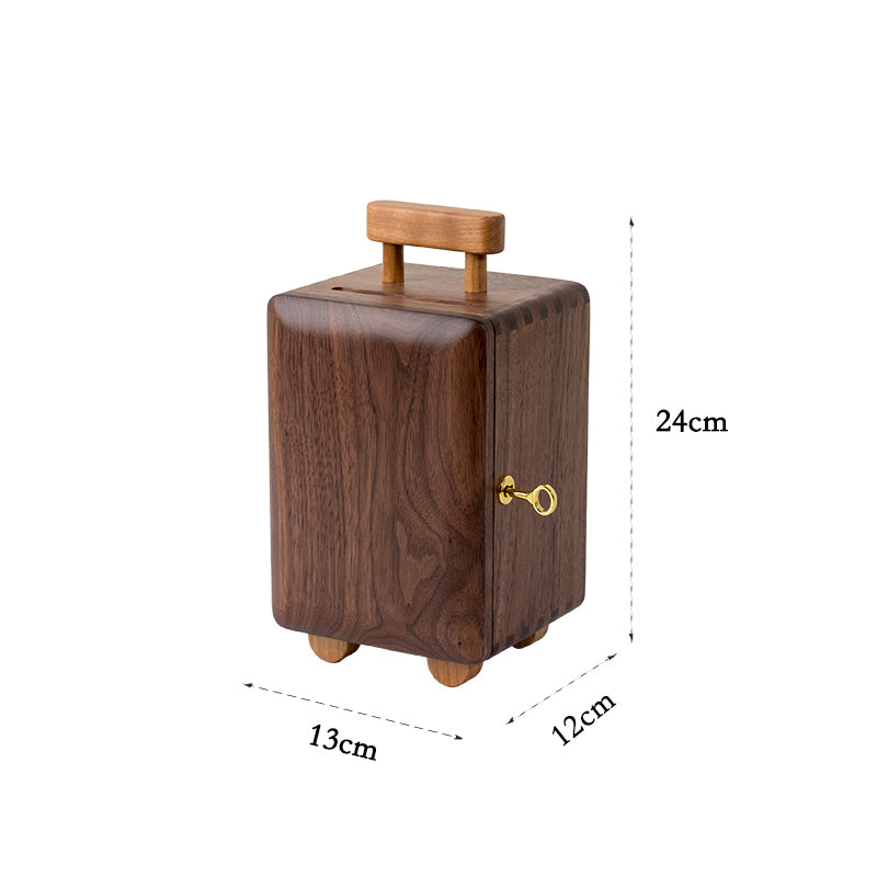 Classic Black Walnut Trolley Case Piggy Bank, A Fun Wooden Gift