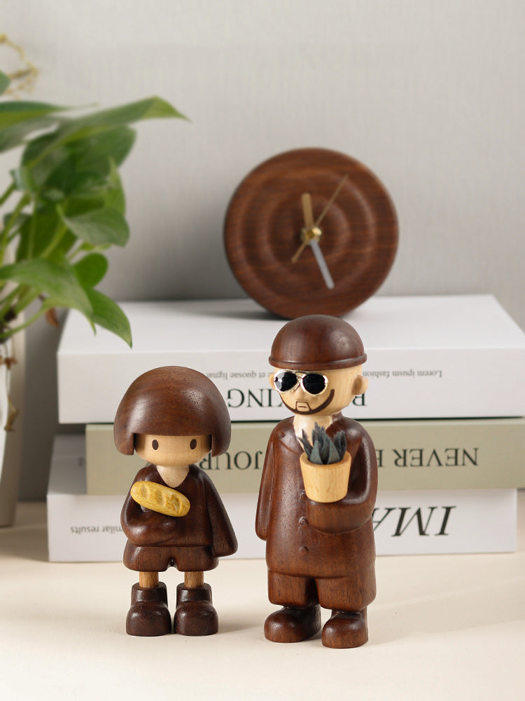 Classic Black Walnut Wood Statue of Uncle and Little Girl