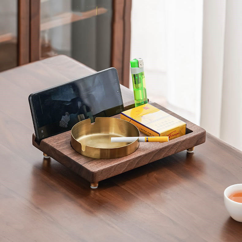 Black Walnut Ashtray, Phone Holder, Multi-Functional Wooden Storage