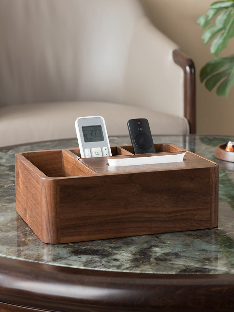 Classic Black Walnut Wooden Organizer - Tissue Box and Remote Holder