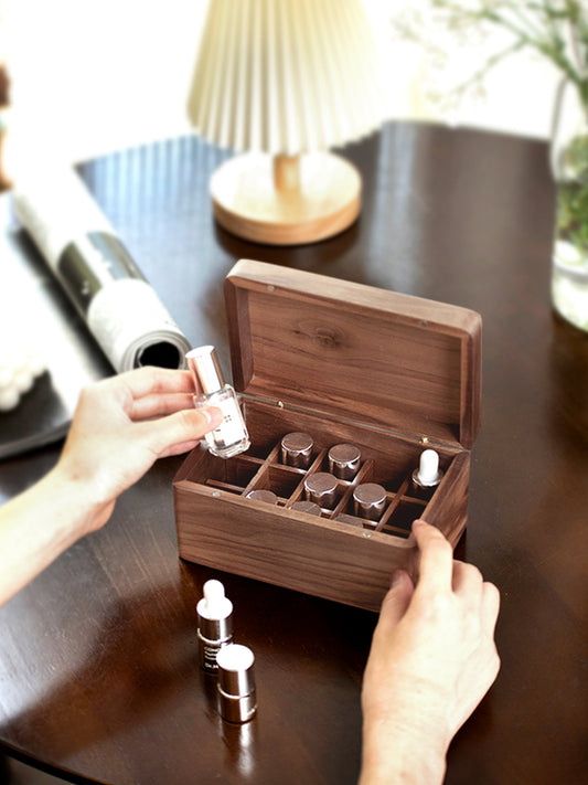 Classic Black Walnut Wooden Small Bottle Storage Box