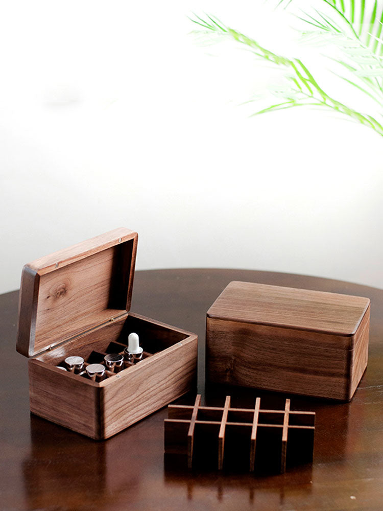 Classic Black Walnut Wooden Small Bottle Storage Box