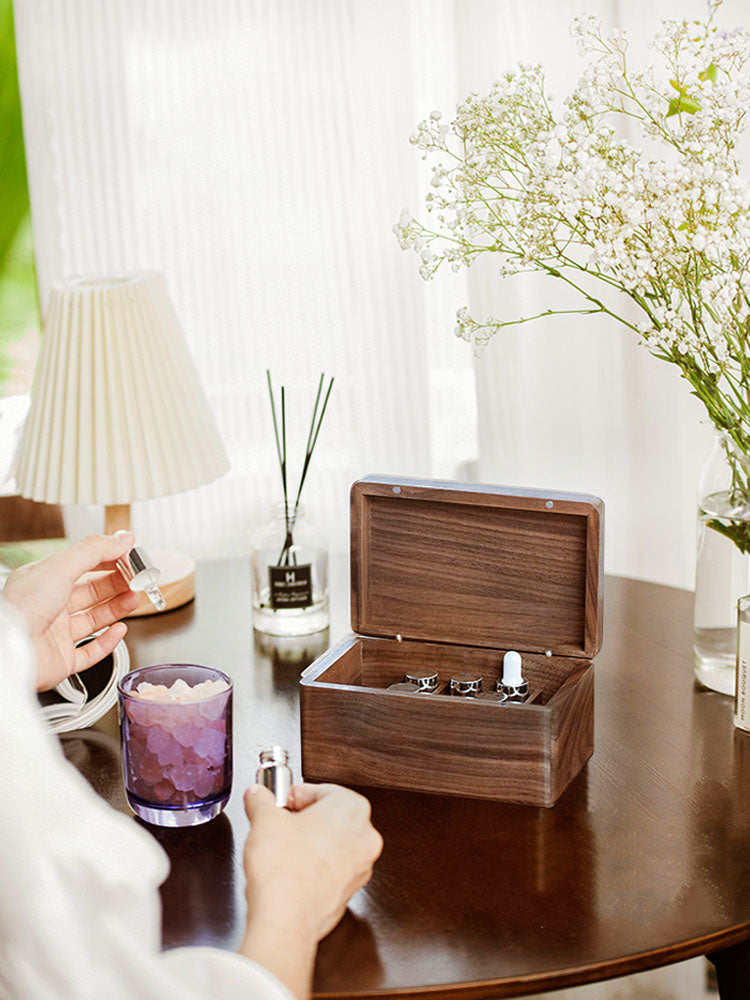 Classic Black Walnut Wooden Small Bottle Storage Box