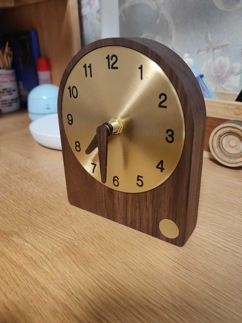 Classic Brass Wood Desktop Silent Clock,Black Walnut Design Art