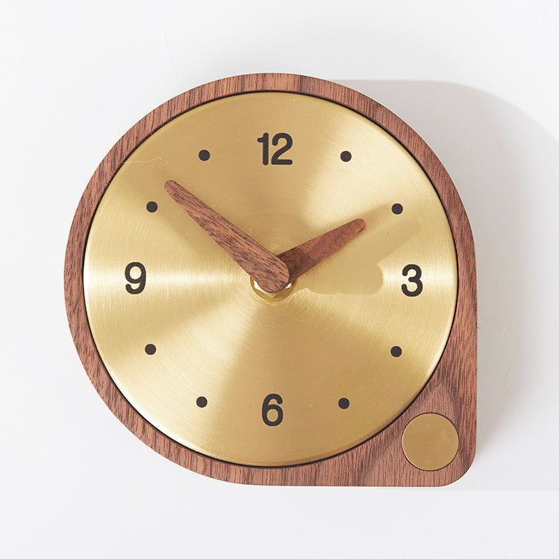 Classic Brass Wood Desktop Silent Clock,Black Walnut Design Art