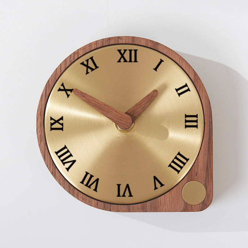 Classic Brass Wood Desktop Silent Clock,Black Walnut Design Art