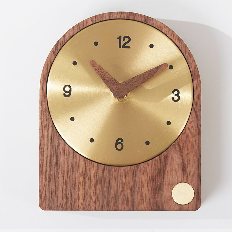 Classic Brass Wood Desktop Silent Clock,Black Walnut Design Art