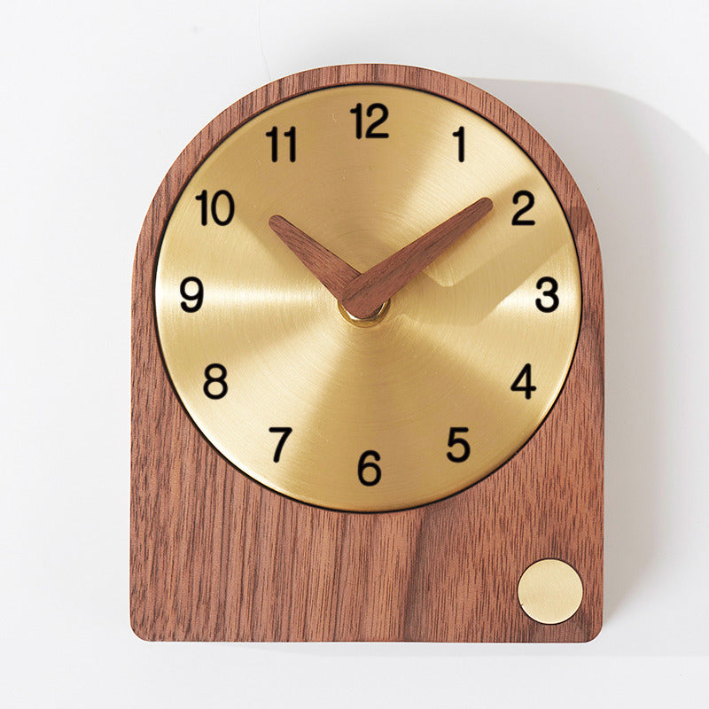 Classic Brass Wood Desktop Silent Clock,Black Walnut Design Art