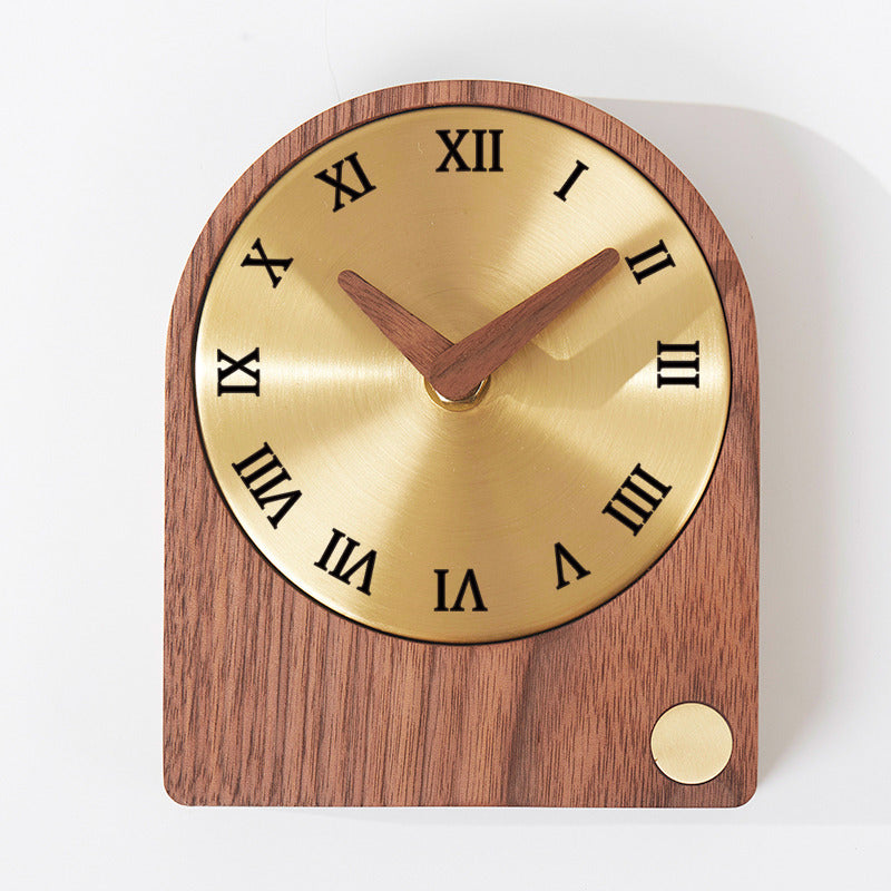 Classic Brass Wood Desktop Silent Clock,Black Walnut Design Art