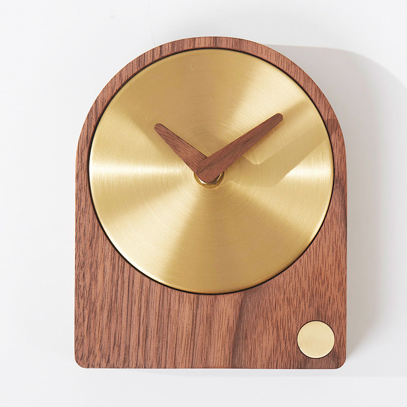 Classic Brass Wood Desktop Silent Clock,Black Walnut Design Art