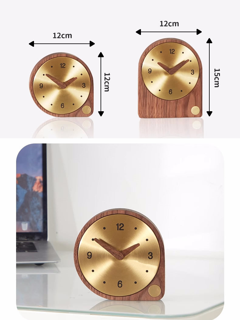 Classic Brass Wood Desktop Silent Clock,Black Walnut Design Art