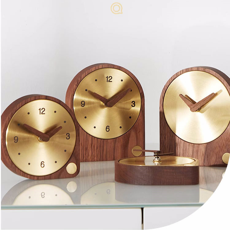 Classic Brass Wood Desktop Silent Clock,Black Walnut Design Art