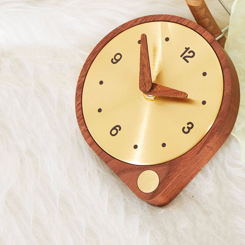 Classic Brass Wood Desktop Silent Clock,Black Walnut Design Art