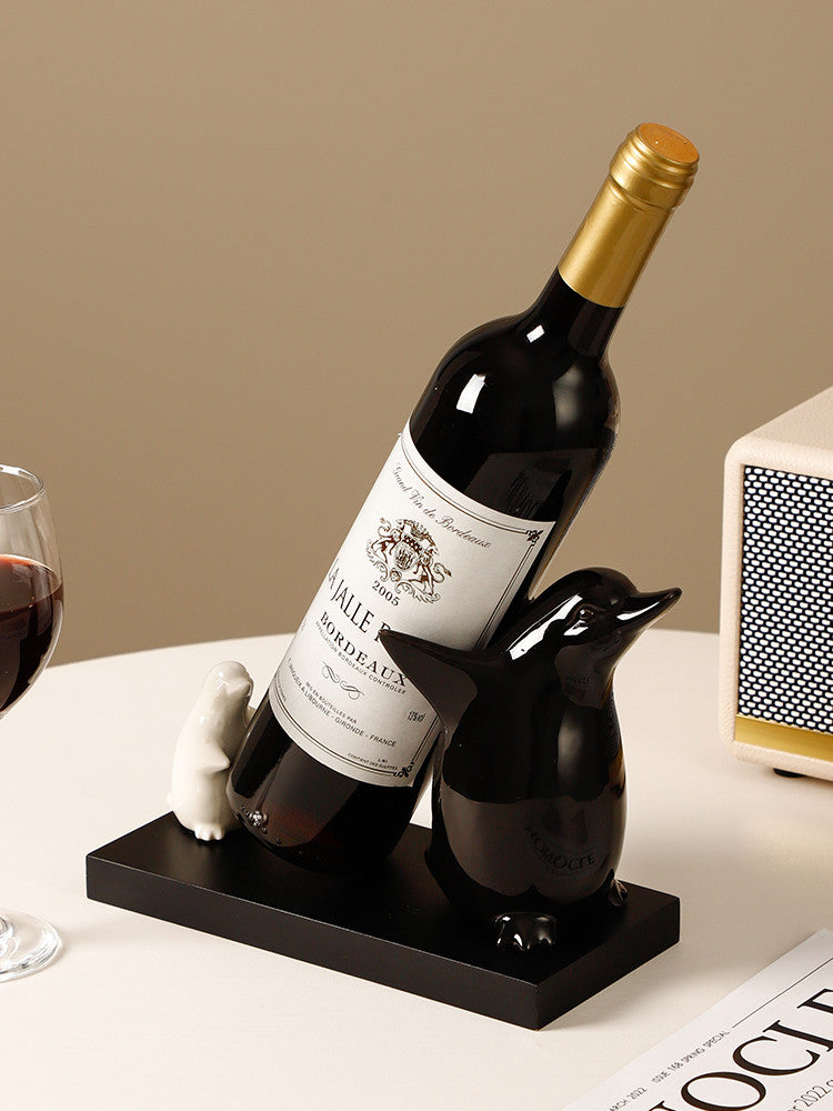 Whimsical Mother and Baby Penguin Wine Rack: Unique and Playful Bottle Display