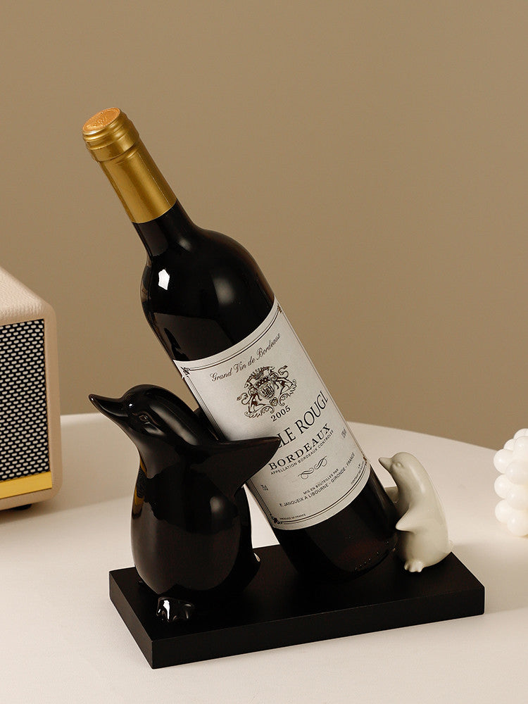 Whimsical Mother and Baby Penguin Wine Rack: Unique and Playful Bottle Display