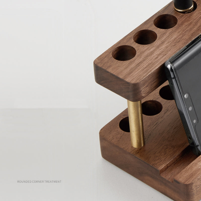 Classic Design Wooden Porous Pen Holder With Phone Holder, iPad Stand