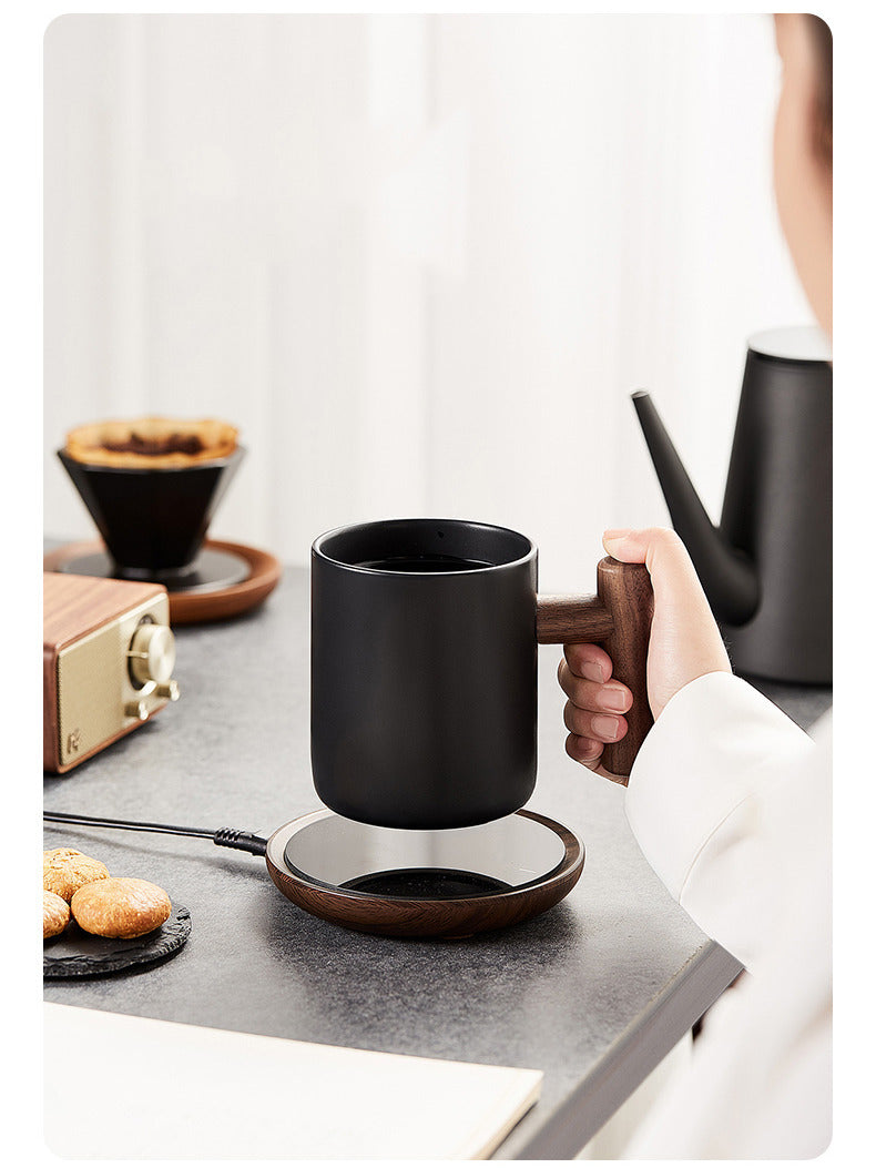 Classic Gradient Ceramic Mug with Wooden Handle - Artistic Elegant Drinkware