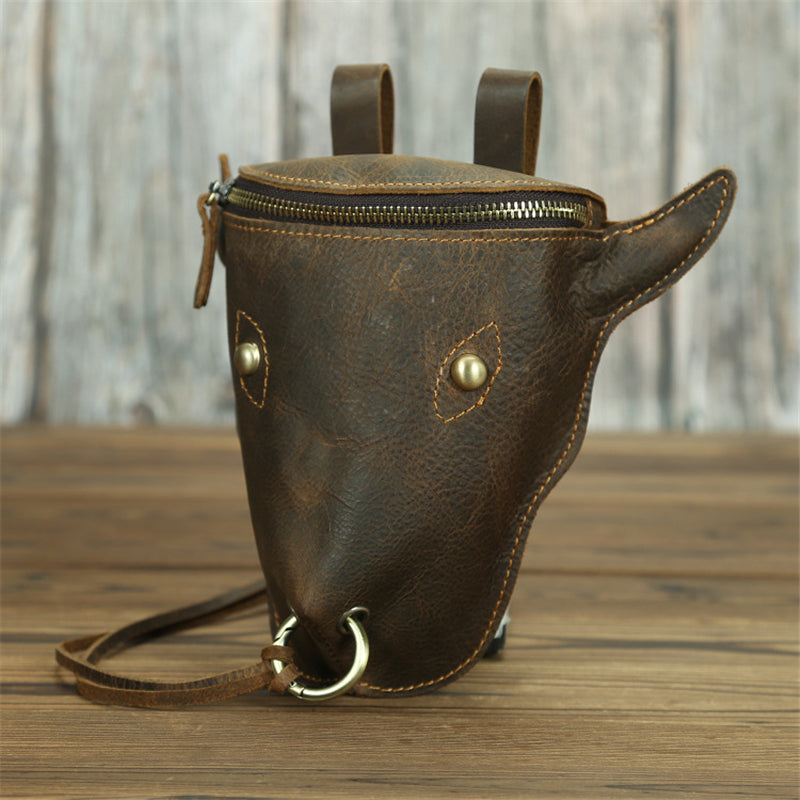 Classic Handmade Cowhide Leather Bull Belt Bag, Motorcycle Fanny Pack