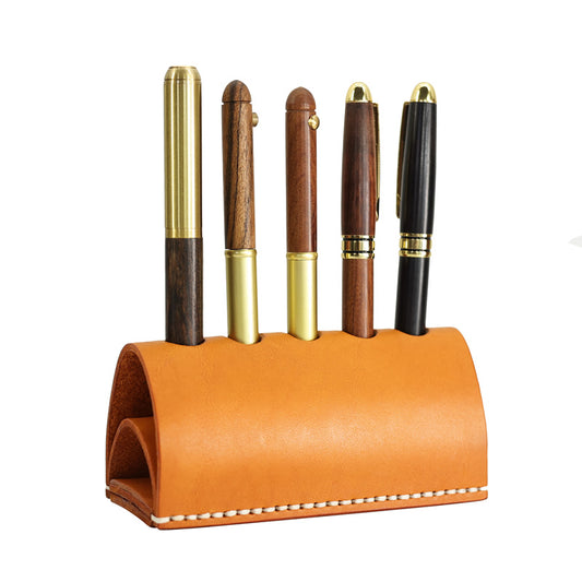 Classic Handmade Genuine Leather Five-Hole Pen Holder, Creative Gift