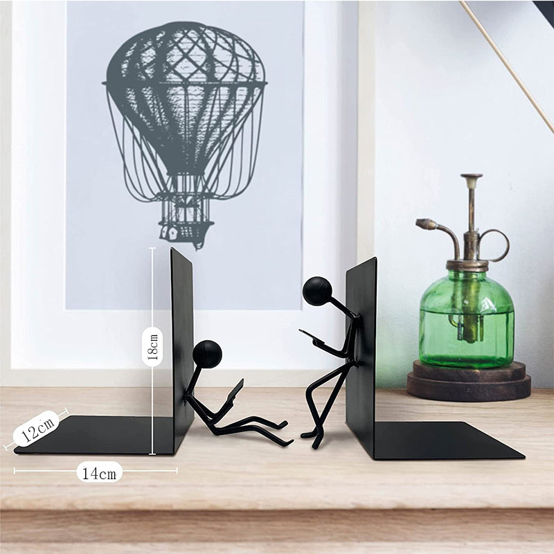 Classic Iron Abstract Cartoon Figure Bookend: Office and Study Decor