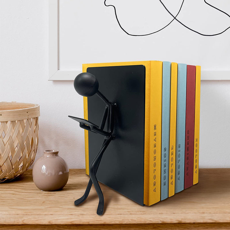 Classic Iron Abstract Cartoon Figure Bookend: Office and Study Decor