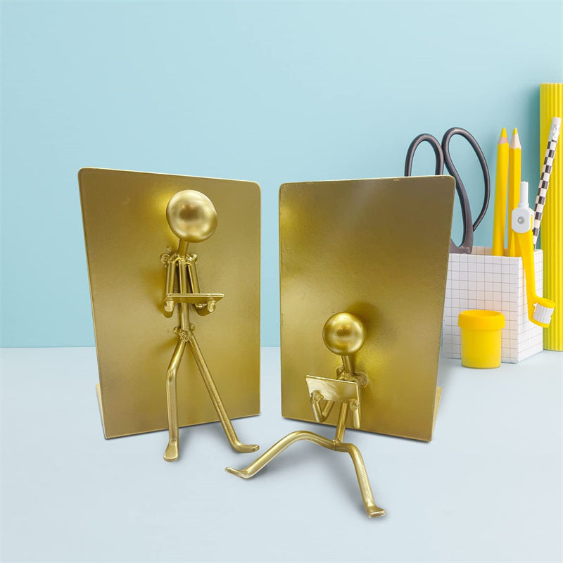 Classic Iron Abstract Cartoon Figure Bookend: Office and Study Decor