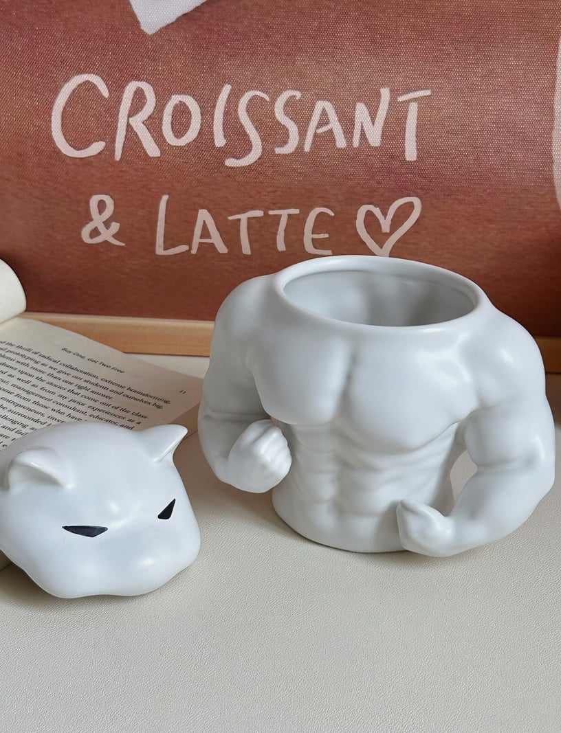 Classic Muscular Dog Ceramic Mug, Fun Decorative Office Pen Holder