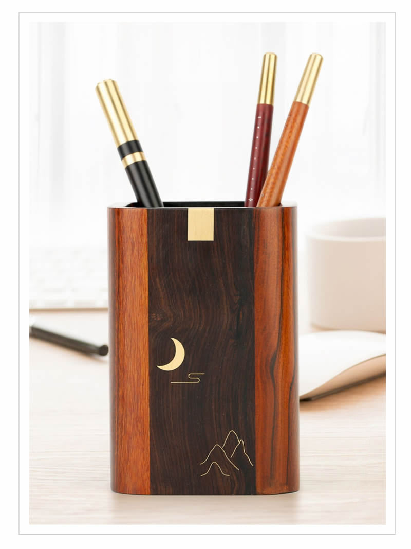 Classic Redwood moon pattern pen holder, office wood storage