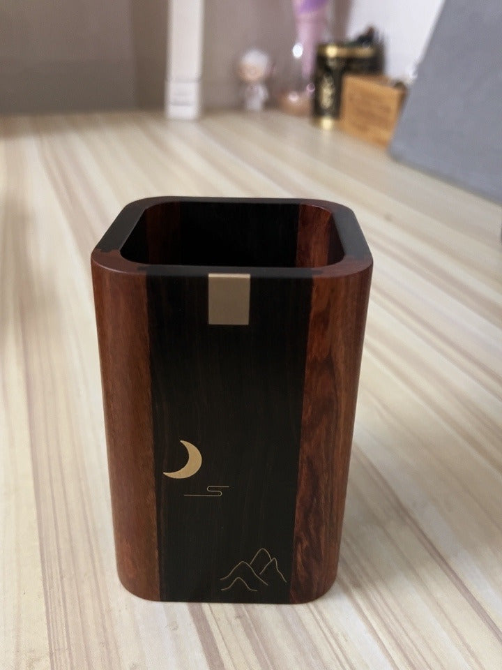 Classic Redwood moon pattern pen holder, office wood storage