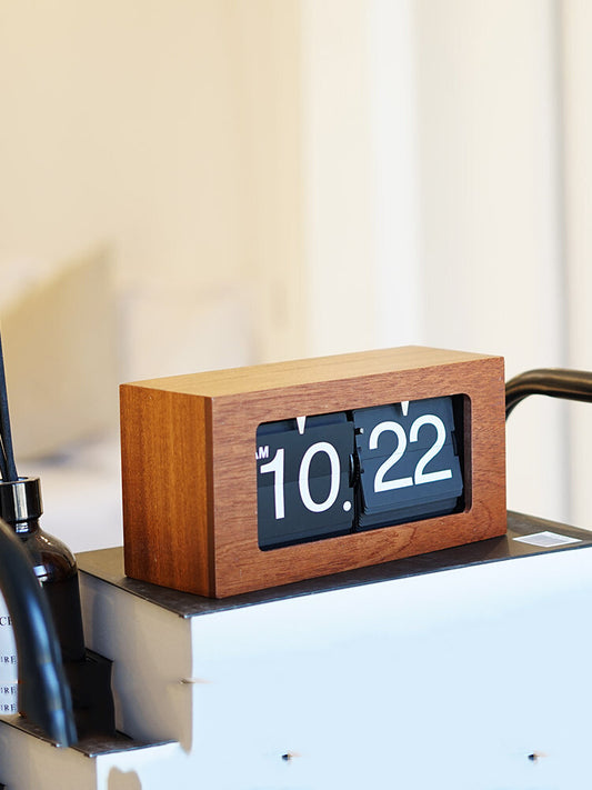 Classic Square Wooden Desktop Flip Clock - Timeless Elegance for Office Desk