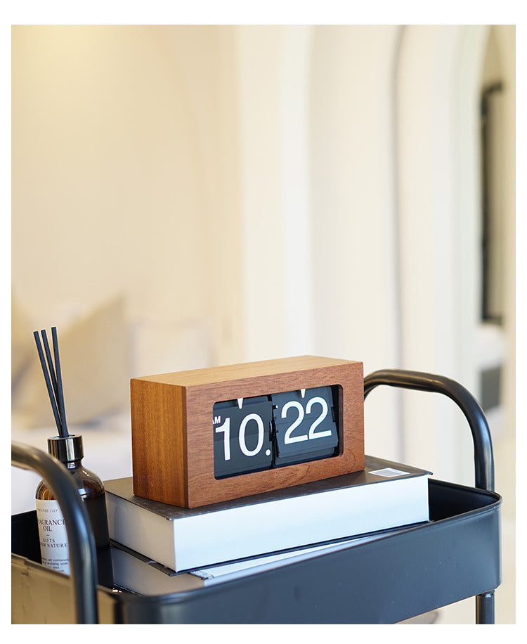 Classic Square Wooden Desktop Flip Clock - Timeless Elegance for Office Desk