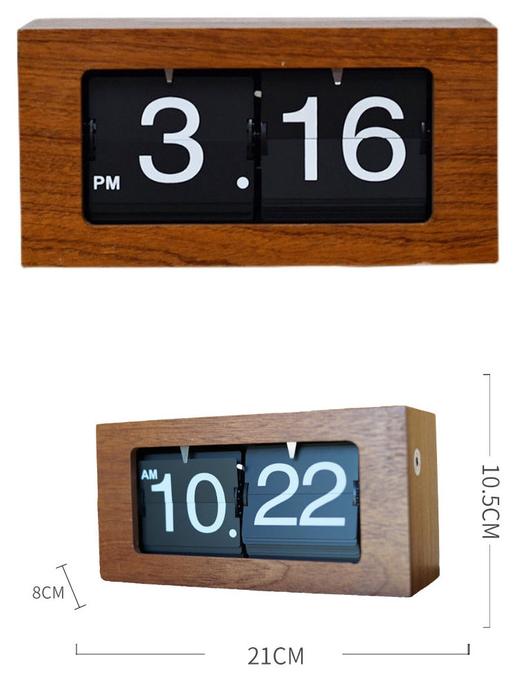 Classic Square Wooden Desktop Flip Clock - Timeless Elegance for Office Desk