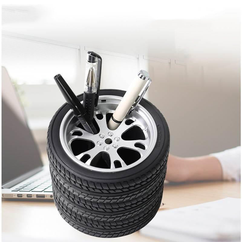 Classic Tire-Shaped Desk Organizer - Unique Pen Holder and Office Storage