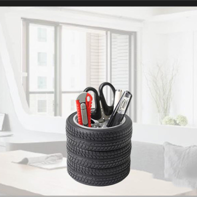 Classic Tire-Shaped Desk Organizer - Unique Pen Holder and Office Storage