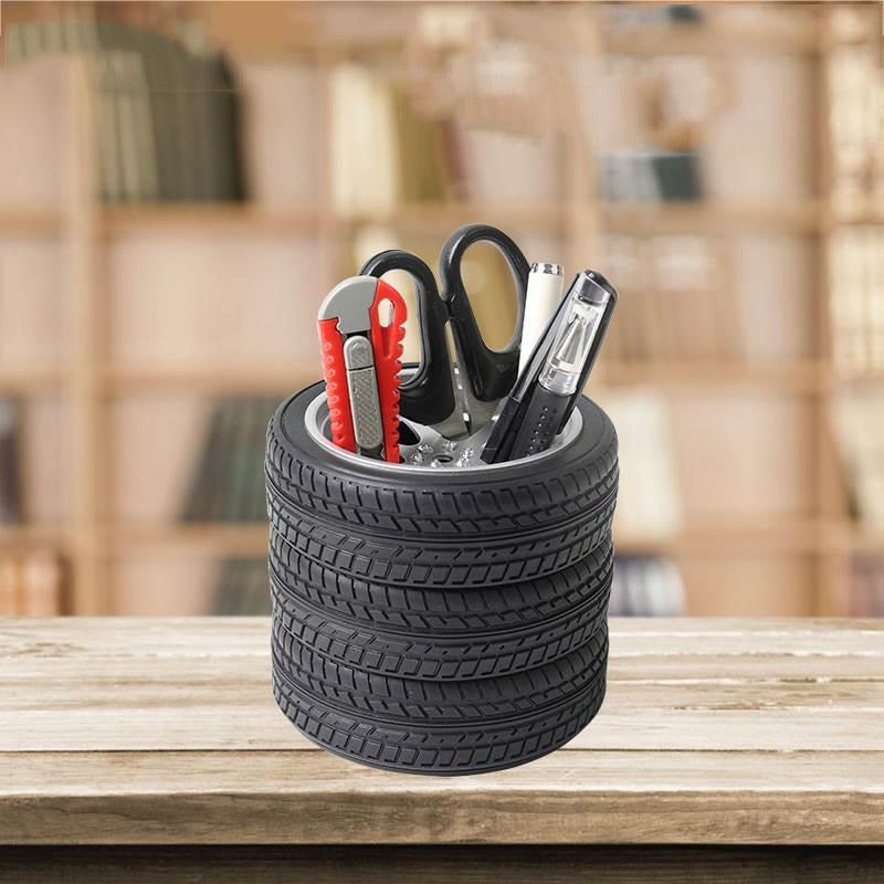 Classic Tire-Shaped Desk Organizer - Unique Pen Holder and Office Storage