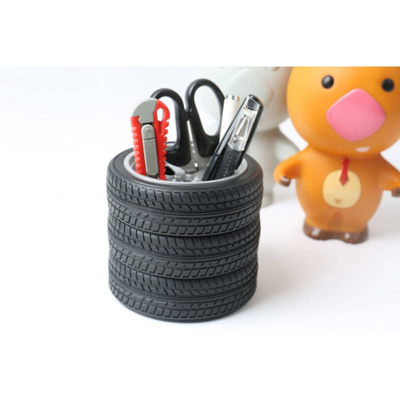 Classic Tire-Shaped Desk Organizer - Unique Pen Holder and Office Storage