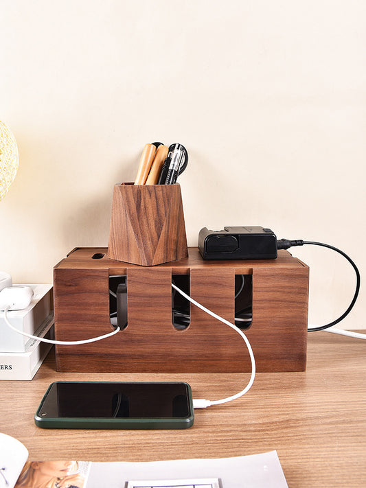 Classic Wooden Desktop Power Cord,Power Strip Organizer: Cable Management Solution