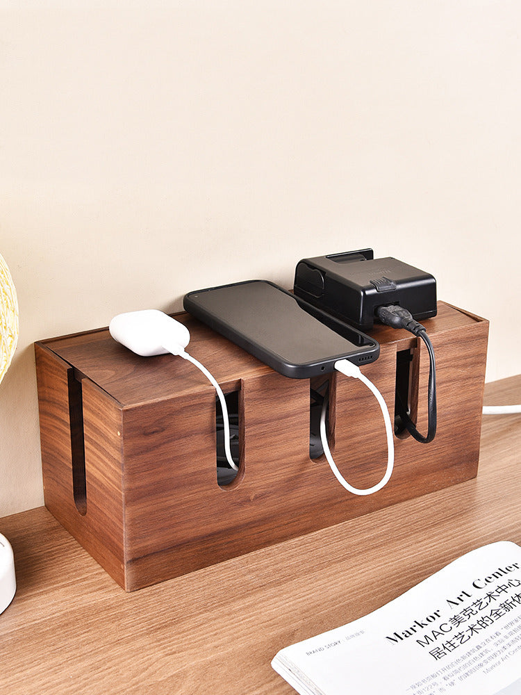 Classic Wooden Desktop Power Cord,Power Strip Organizer: Cable Management Solution