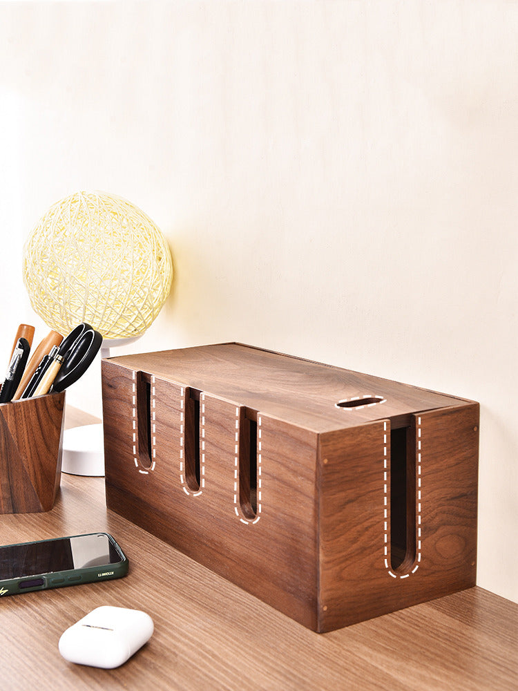 Classic Wooden Desktop Power Cord,Power Strip Organizer: Cable Management Solution