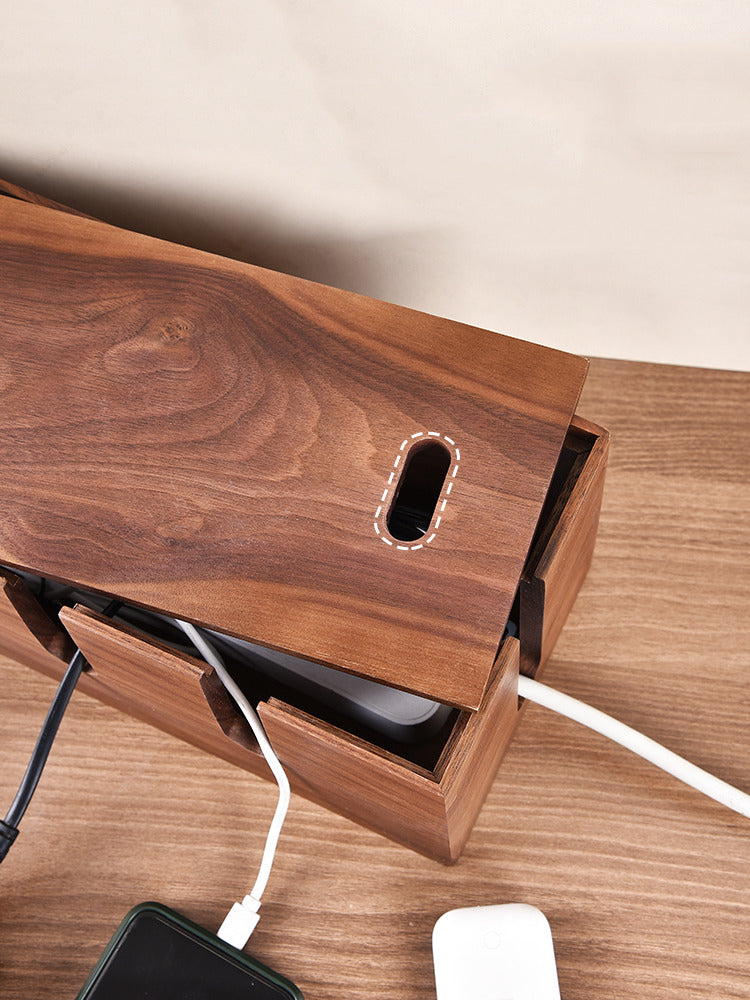 Classic Wooden Desktop Power Cord,Power Strip Organizer: Cable Management Solution