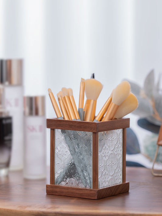 Classic wooden glass pen holder, desktop organization