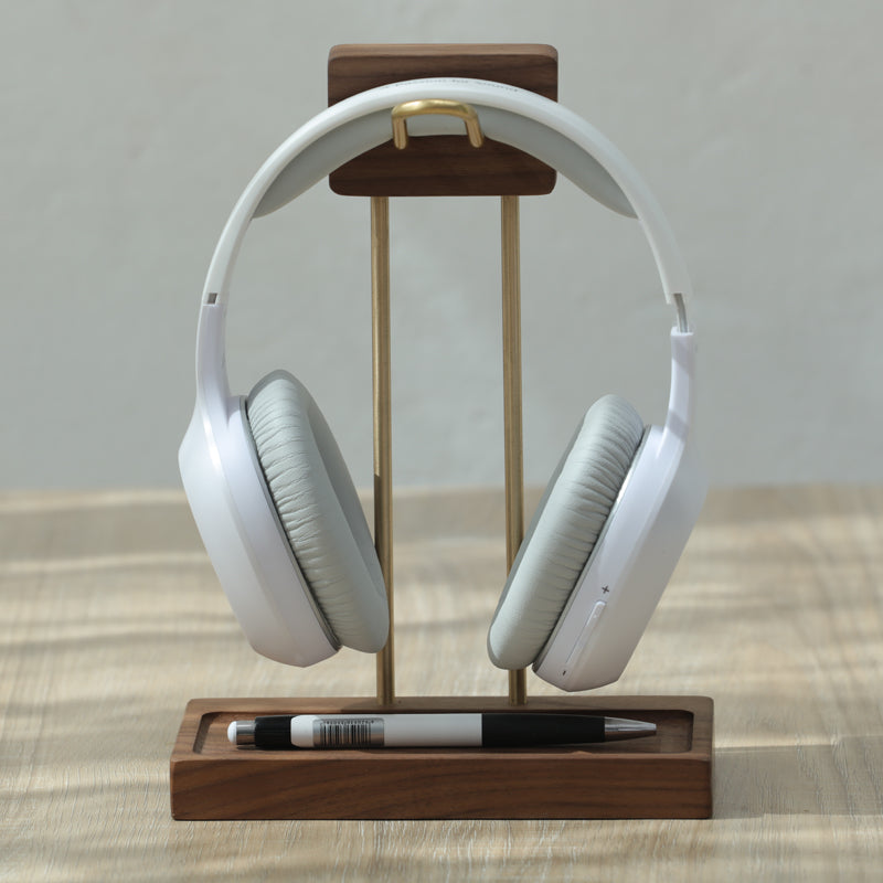 Classic Wooden Headphone Stand, Storage Tray, Hub Expansion