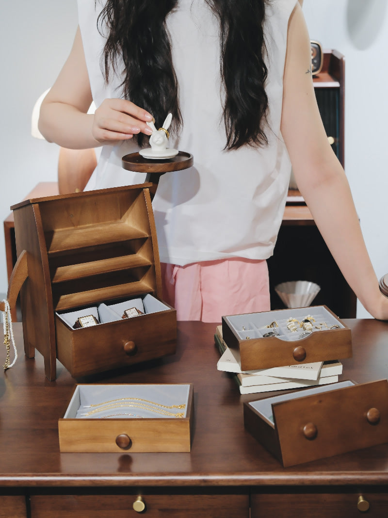 Classic Wooden Robot Jewelry Storage Box, Holiday Gift For Girls