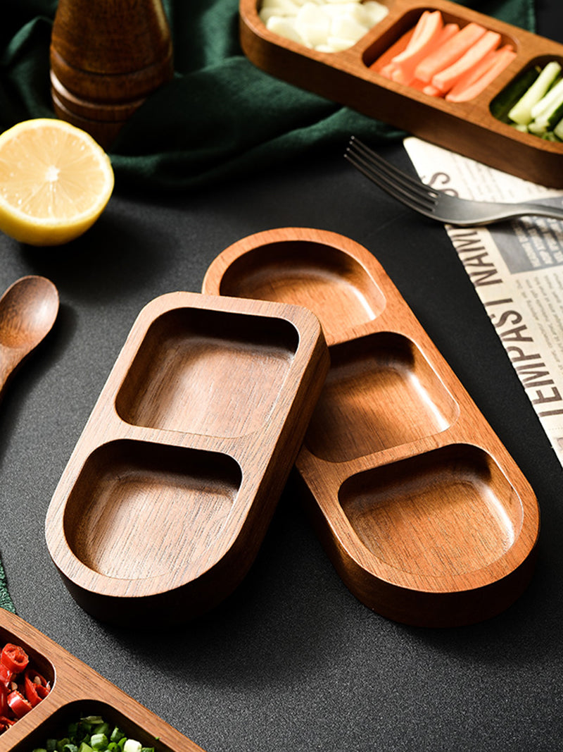 Classic wooden small dinner plate, condiment tray